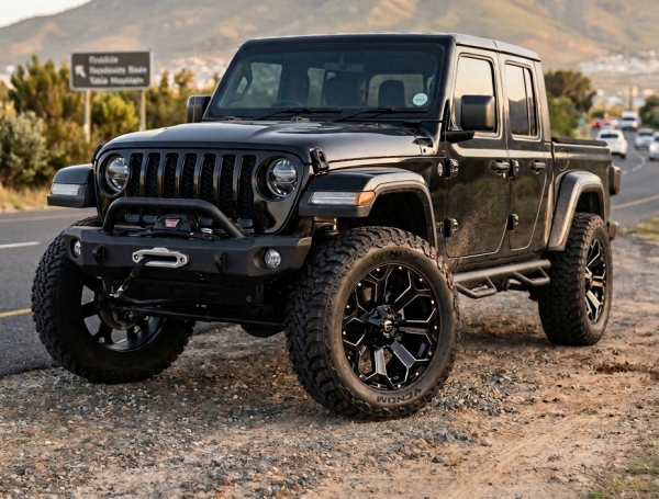 20 inch mag wheel with offroad tyre, fitted on a Gladiator Jeep